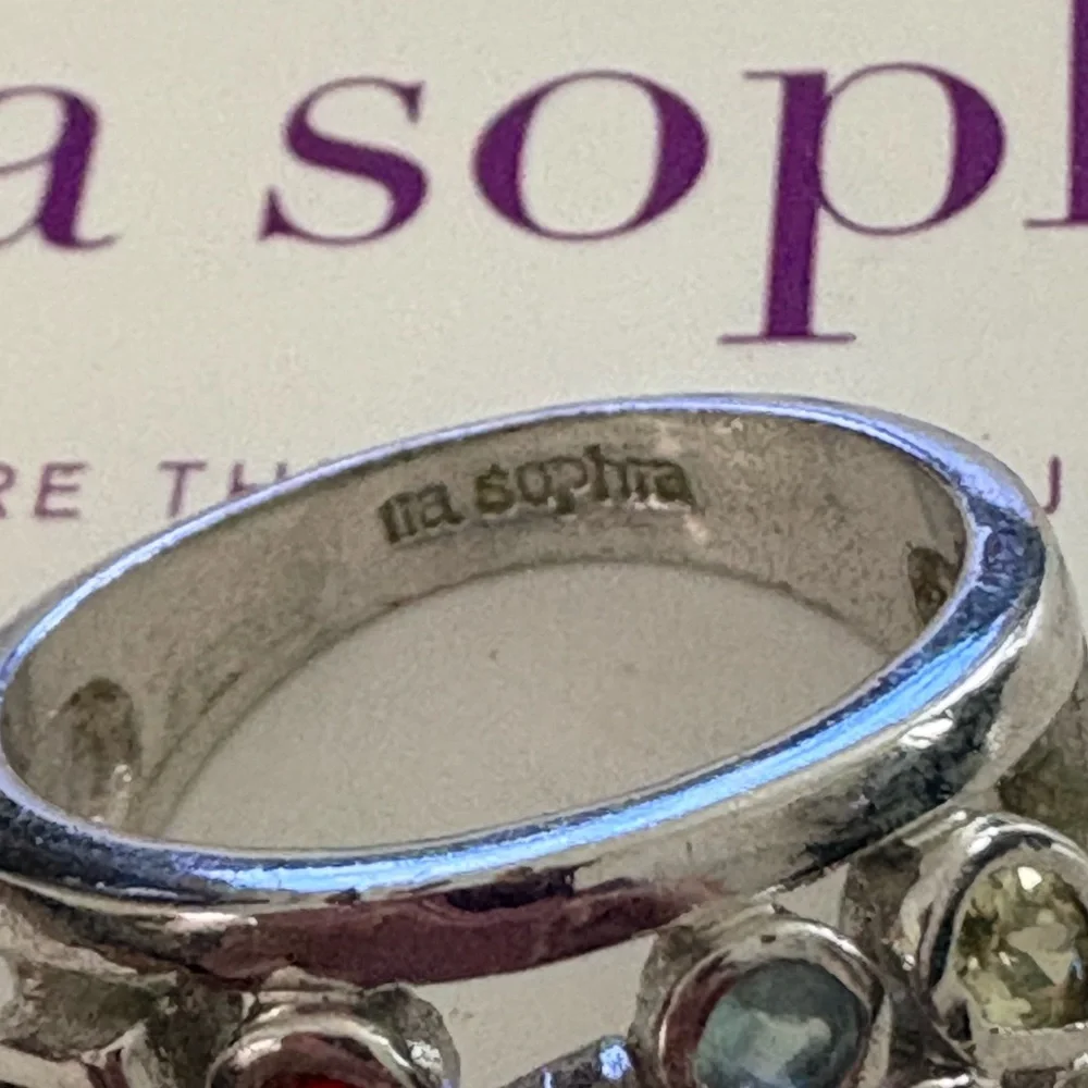 Lia Sophia Silver Multi-Stone Ring Yellow Center and Red & Green Accents Size 9